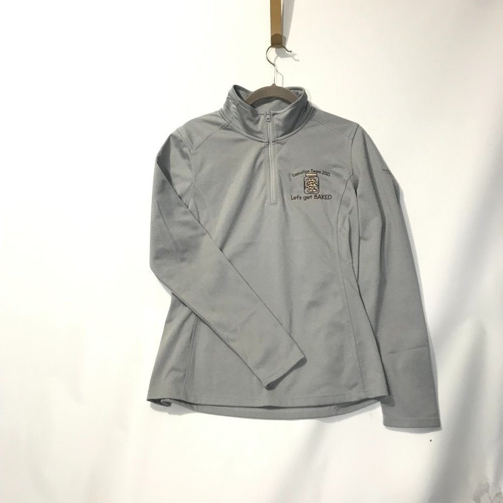 North Face Women’s Med Gray 1/4 Zip Fleece Pullover Embroidered Lets Get Baked